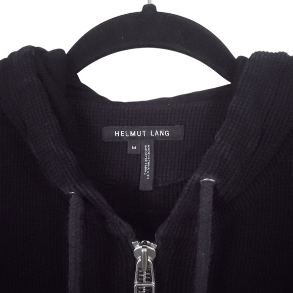Helmut Lang Black Waffle Zip Hoodie M Designer Minimalist Loungewear - Picture 4 of 12